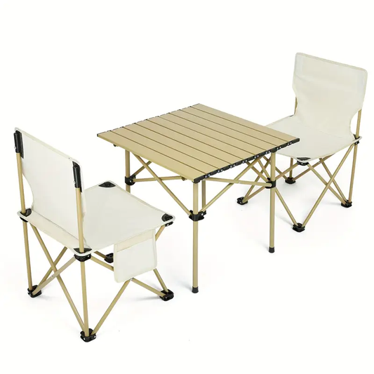 3pcs/set, White Outdoor Folding Table And Chairs, One Table And Two Chairs, Foldable, Picnic Table, Movable Table And Chairs. The Height And Size Of The Small Folding Camping Table And Stool Are Perfect for Placing Drinks And Snacks.