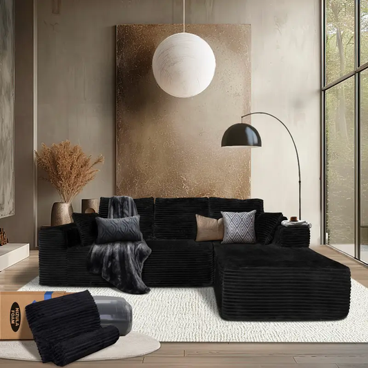 106'' Cloud Couches Sectional, Modern Modular Sofa With L-Shaped For Living Room, Sofas Para Sala With Deep Seat, No Assembly Required, Comfy Plush Corduroy Fabric, 3 Cylindrical Pillows