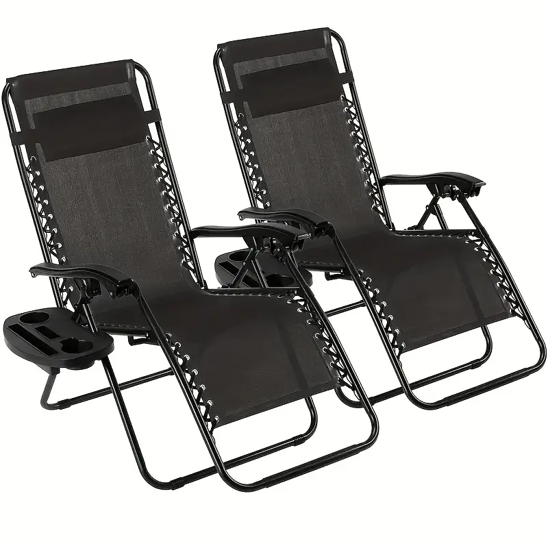 2pcs Zero Gravity Patio Recliners | Manual Reclining Rocking Chairs with Head Support, Alloy Steel Frame & Polished Finish, Cup Holders & Armrests - Durable Outdoor Lounge Chairs for Poolside