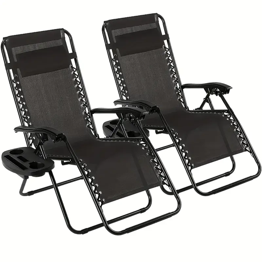 2pcs Zero Gravity Patio Recliners | Manual Reclining Rocking Chairs with Head Support, Alloy Steel Frame & Polished Finish, Cup Holders & Armrests - Durable Outdoor Lounge Chairs for Poolside