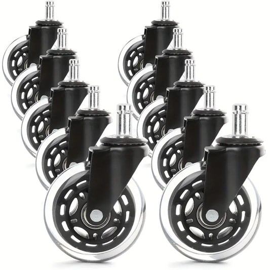Pack of 10, Office Chair Caster Rubber Swivel Wheels Replacement Heavy Duty 3'' inch Caster for Office Chairs with Rubber Material to Replace Office Chair Mat, Fit